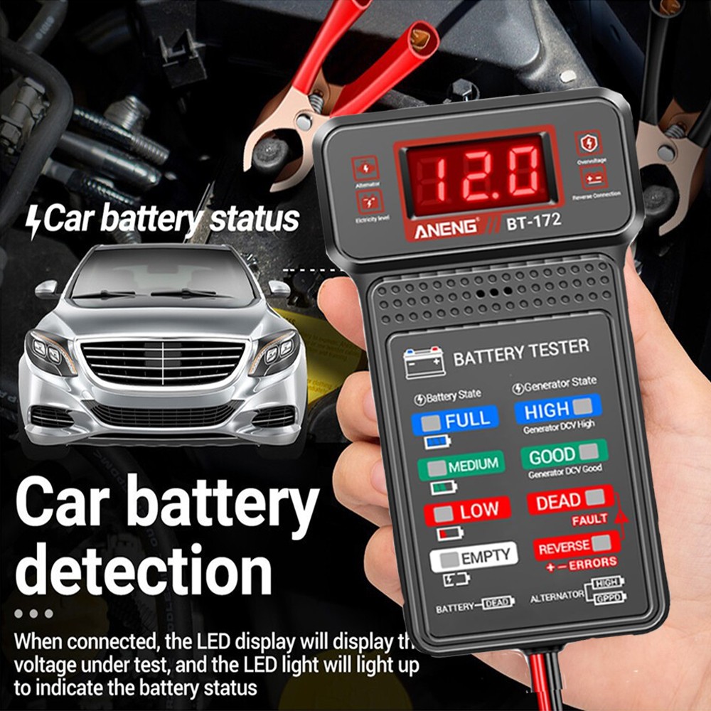 12V Car Battery Tester with LCD Screen & Indication, Universal Battery Analyzer