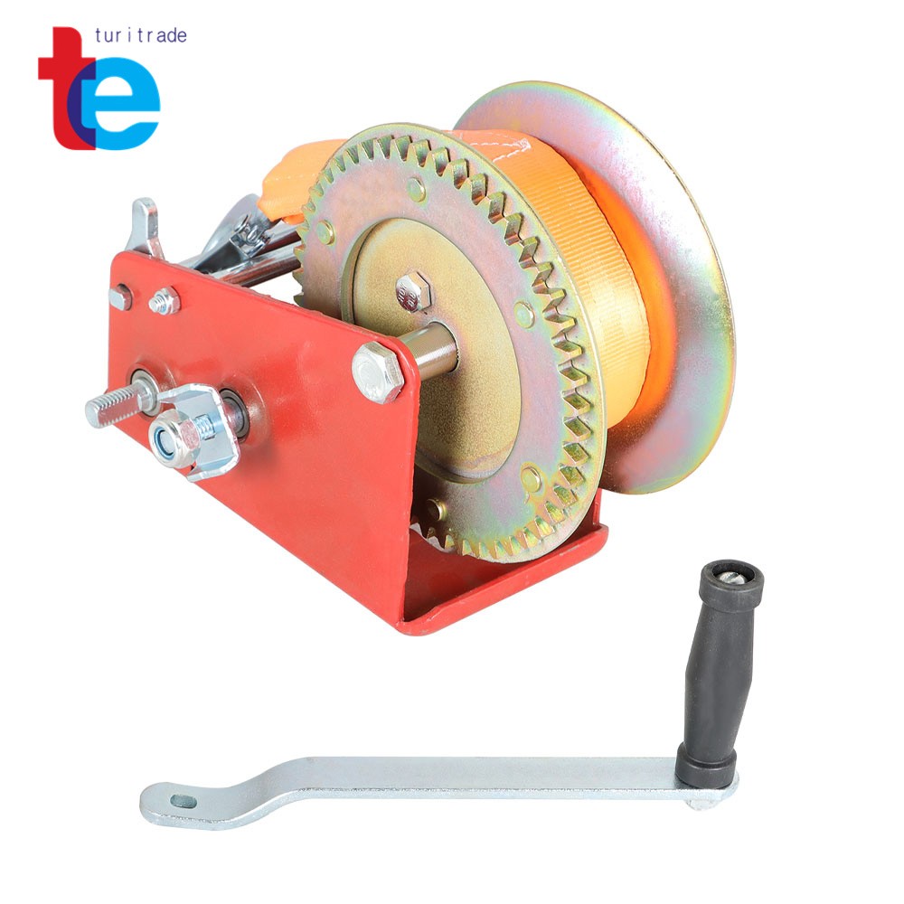 3500LBS Red Hand Winch Hand Crank 2 Gear Red Strap ATV Trailer Boat