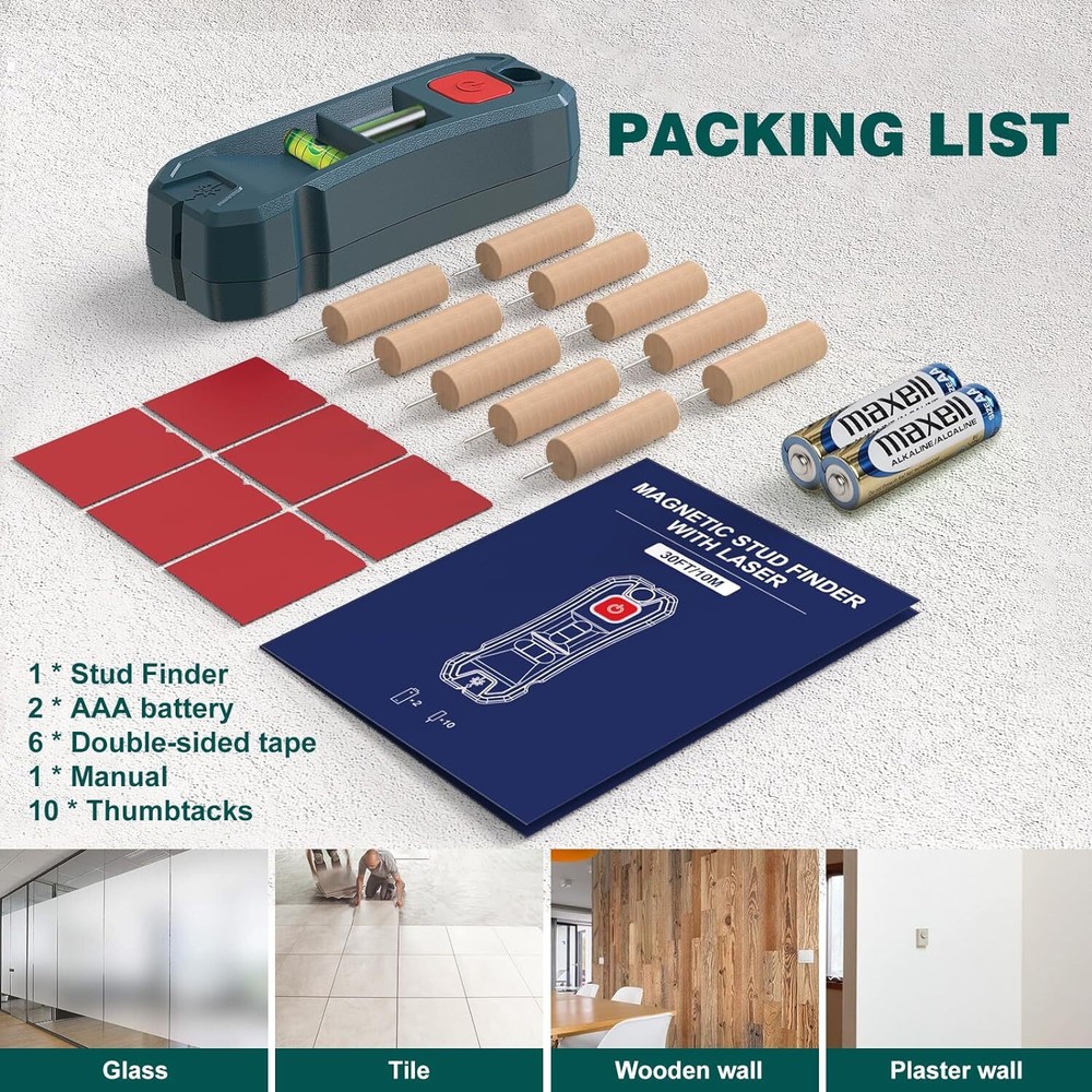 Magnetic Stud Finder with Laser Level Horizontal,Vertical Bubble Stud FinderTool