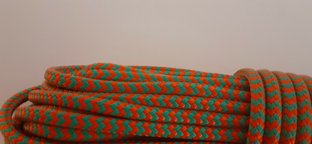1/4 x 100 ft. Double Braid-Yacht Braid polyester rope. Herringbone. Teal/Orange