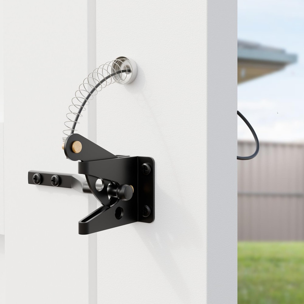 DURIGID Spring Loaded Gate Latch Pull String Fence Latch, Black