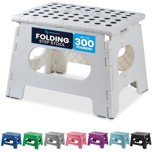 Folding Lightweight Step Stool - Sturdy Enough to Support Adults 9 Inch White