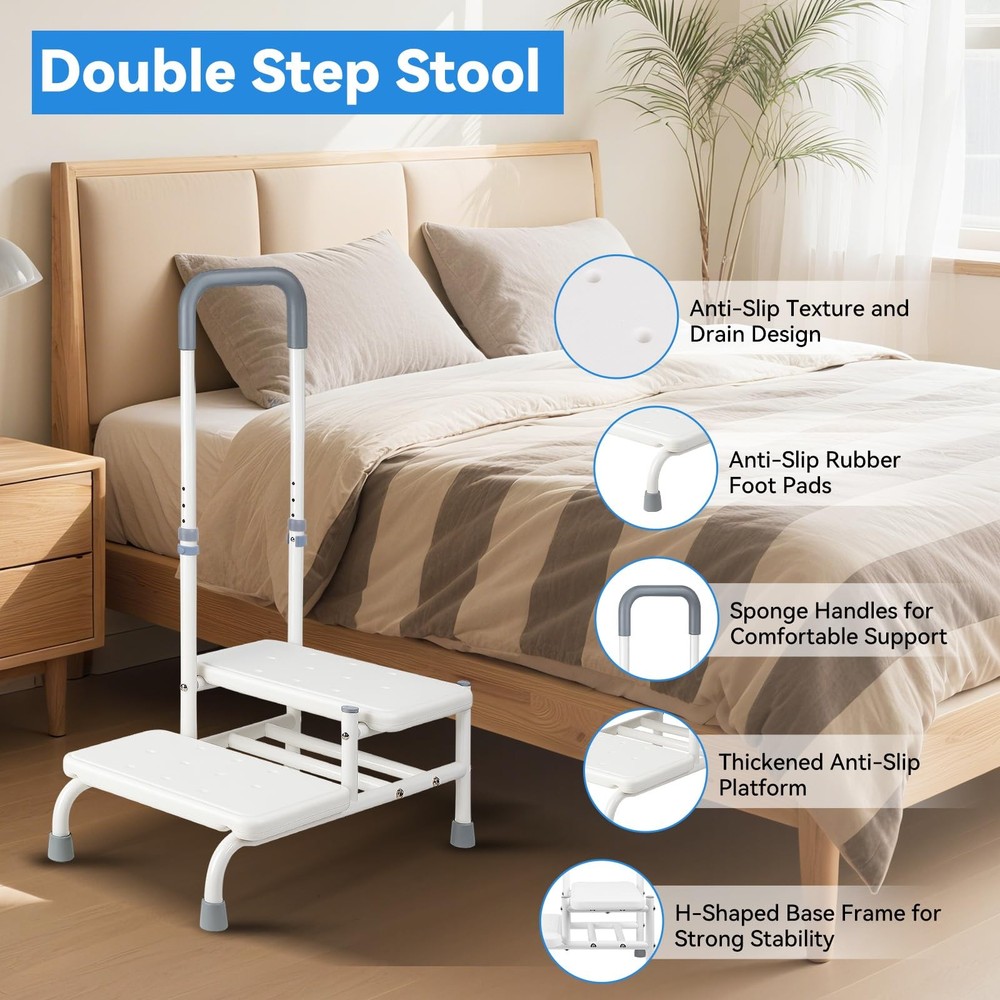 Step Stool with Handle - Heavy Duty Step Stool with Handrail, 5-Level Adjusta...