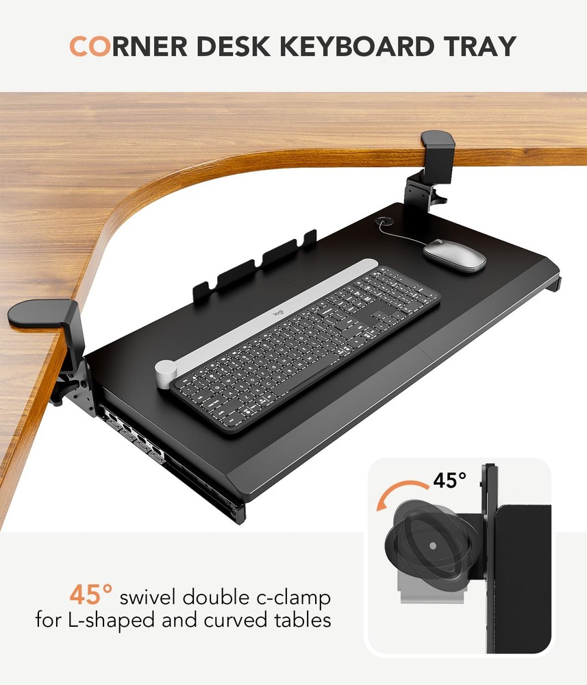 Keyboard Tray Under Desk Pull Out with Extra Sturdy C Clamp Mount System, 27.3 (