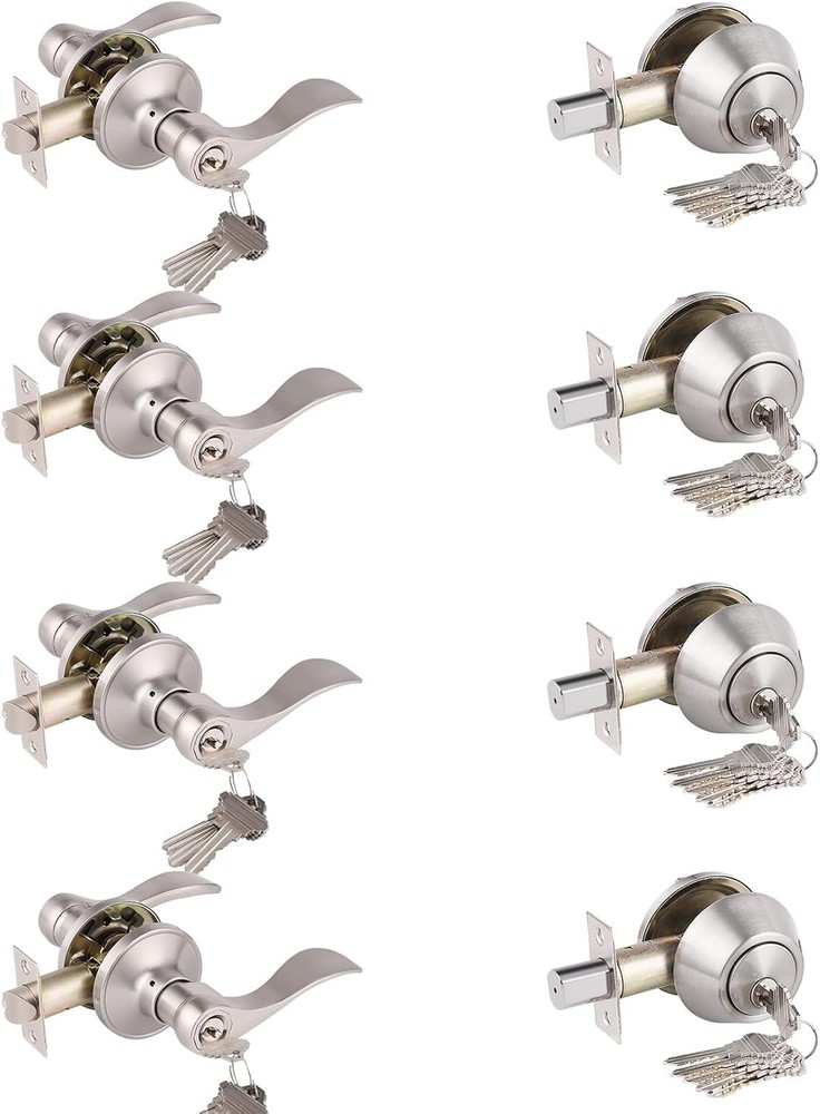 Keyed-Alike Entry Handle and Deadbolt Lockset Bundle, 4 Pack
