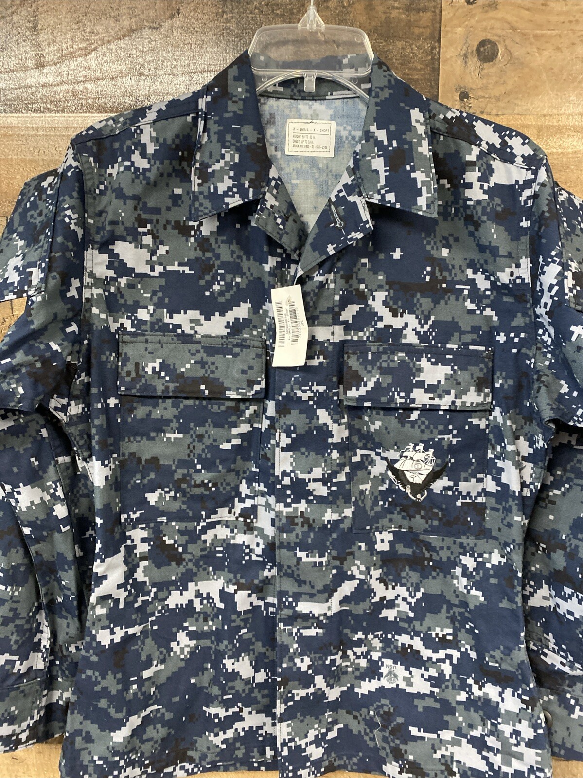 US Navy Blue Digital Pattern Shirt Blouse Working Lightweight Sz X-Small X-Short