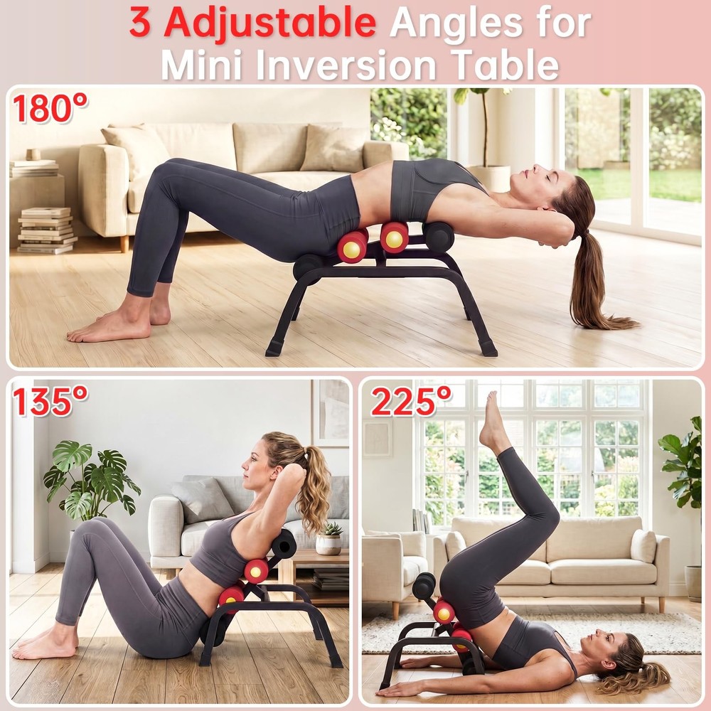 Mini Inversion Table with Back Massage Roller, Back Stretching Machine for Ba...