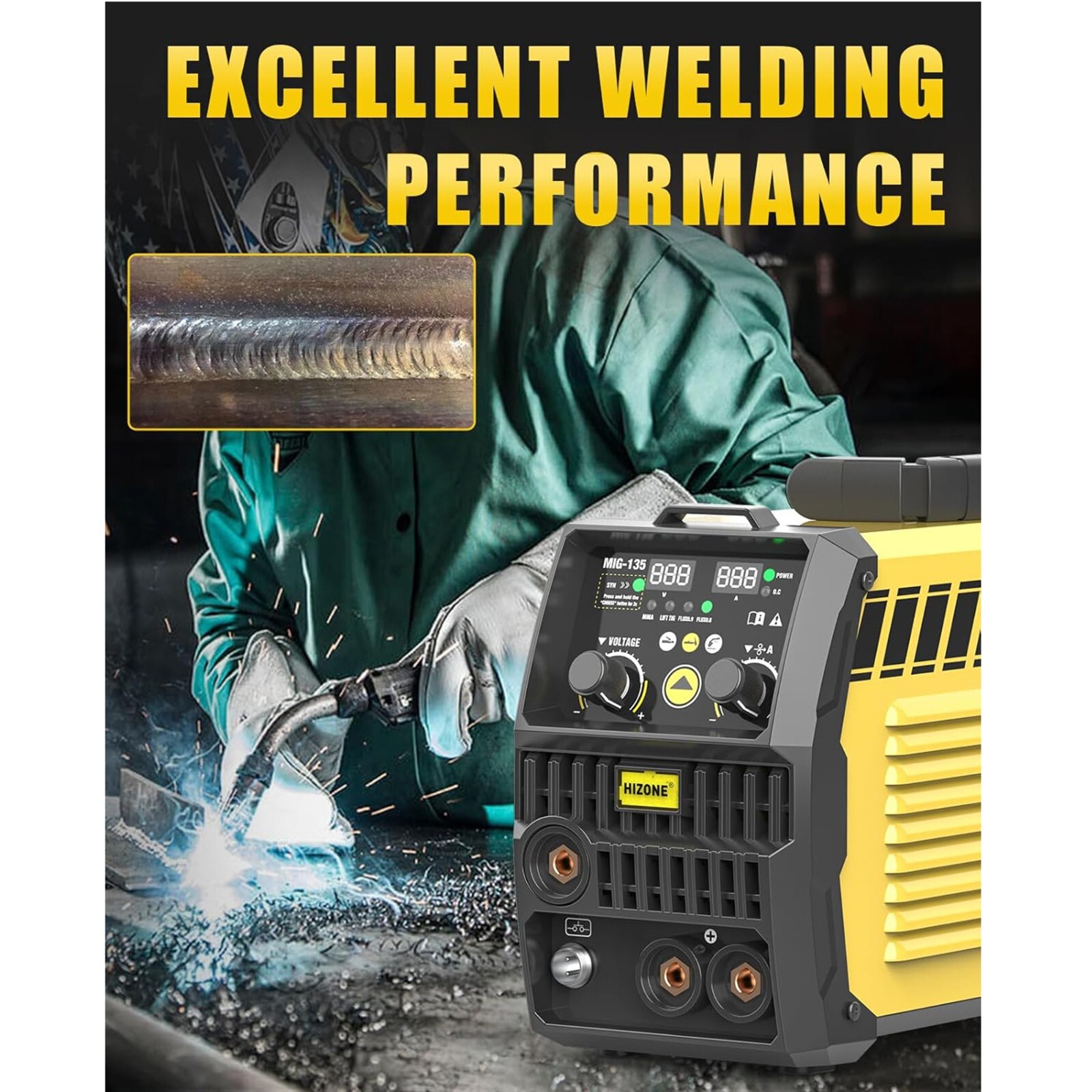 135A Mig Welder Intelligent Portable IGBT Inverter 110V 3-in-1 Welding Machine