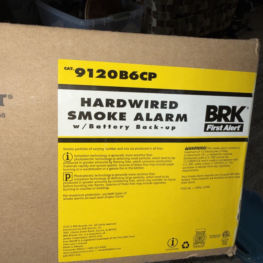 Brk Hard Wired Smoke Detwctor 6 Oack