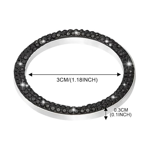 2pcs Bling Car Engine Start Button Cover Diamond Ignition Ring - Black