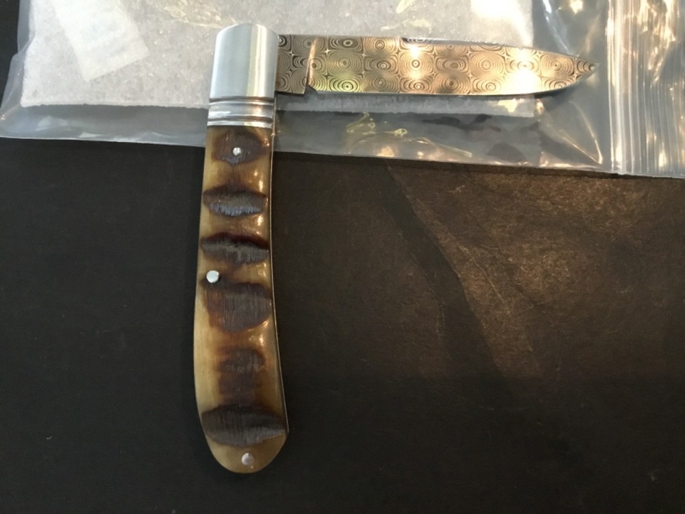 Custom Alan Davis Damascus/SheepHorn Slipjoint Folder Folding Knife