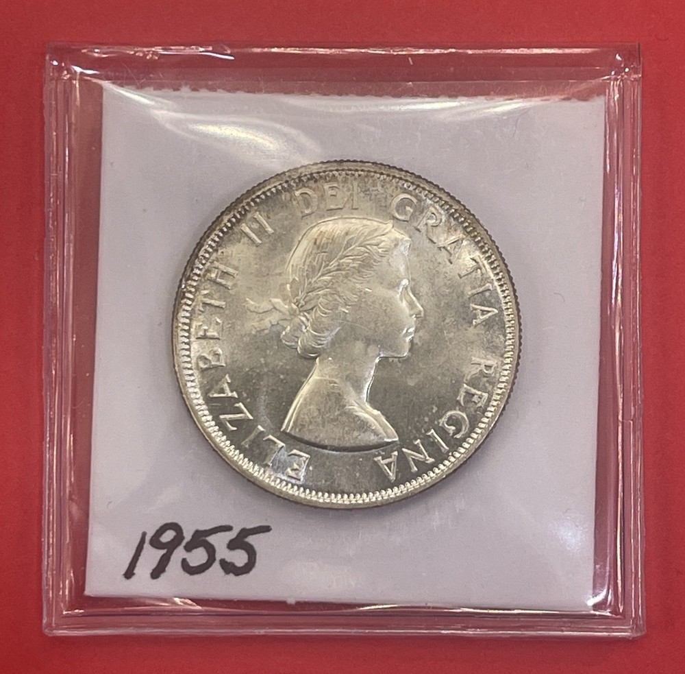 1955 Canada 80% Silver 50 Cents, Half Dollar, Gem Uncirculated.