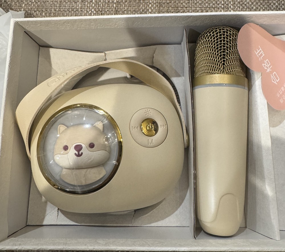 New Tan Kitten Mini Karoake Machine With Microphone