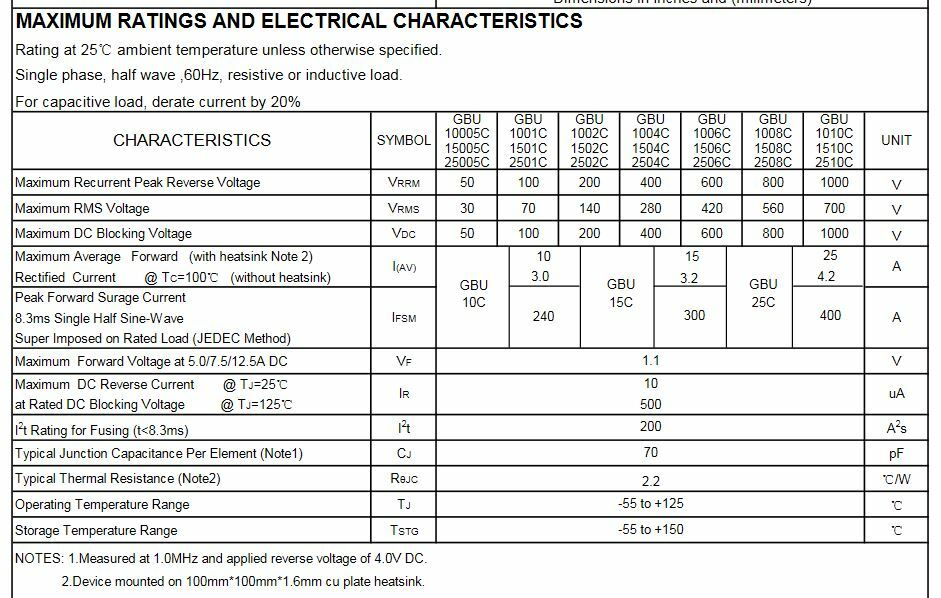 2Pcs GBU1510 15Amp 1000V Inline Bridge Rectifier ~ see description