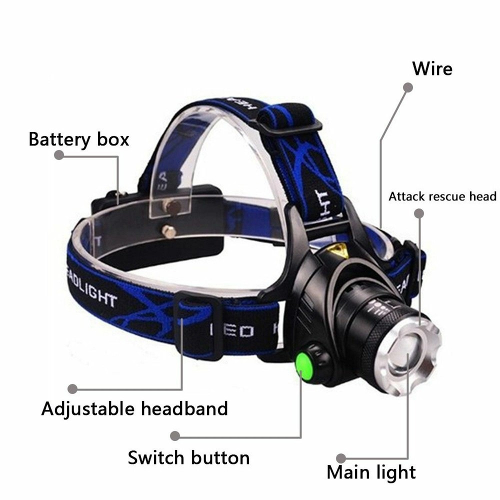 99000000LM Super Bright Zoom Headlamp Powerful Rechargeable Headlight Flashlight