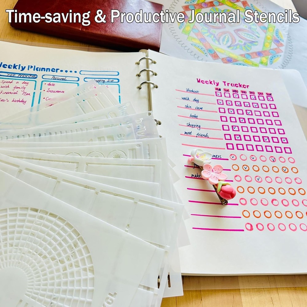 14 PCS A5 Plastic Reusable Multi-functional Tracker & Planner Stencils for...