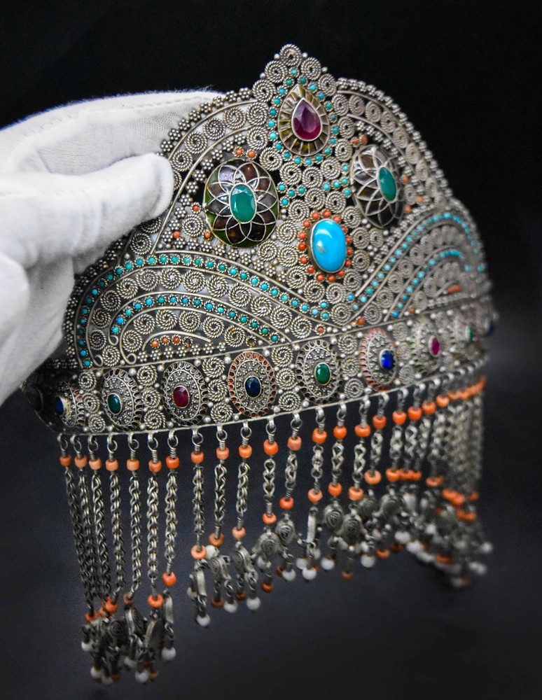 Exquisite Bukhara Persian Solid Silver Tiara with Stone work Islamic Eastern