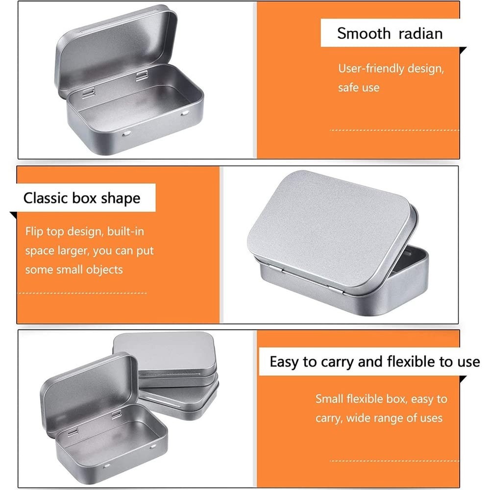 3Pack Silver Metal Rectangular Hinged Tins Containers Basic Necessities Mini ...