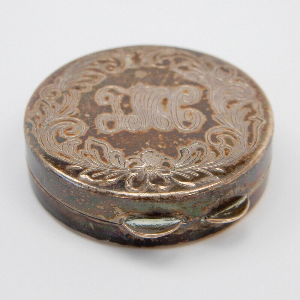 MONO Engraved "TMC" Round Solid STERLING Silver Compact Pill Box Pot 1.5" - 22g