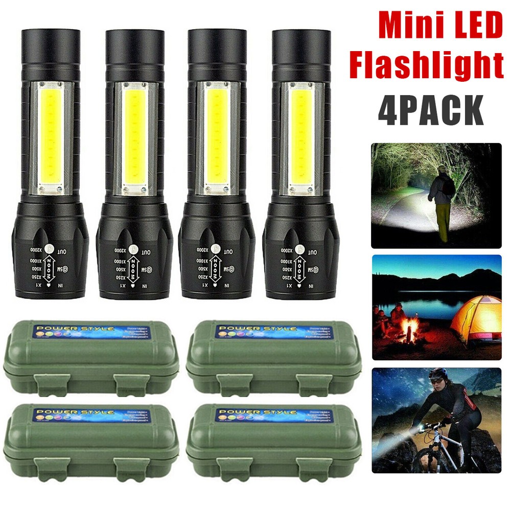 4Pcs Mini Super Bright 990000LM Small COB LED Flashlight Rechargeable Torch+Box