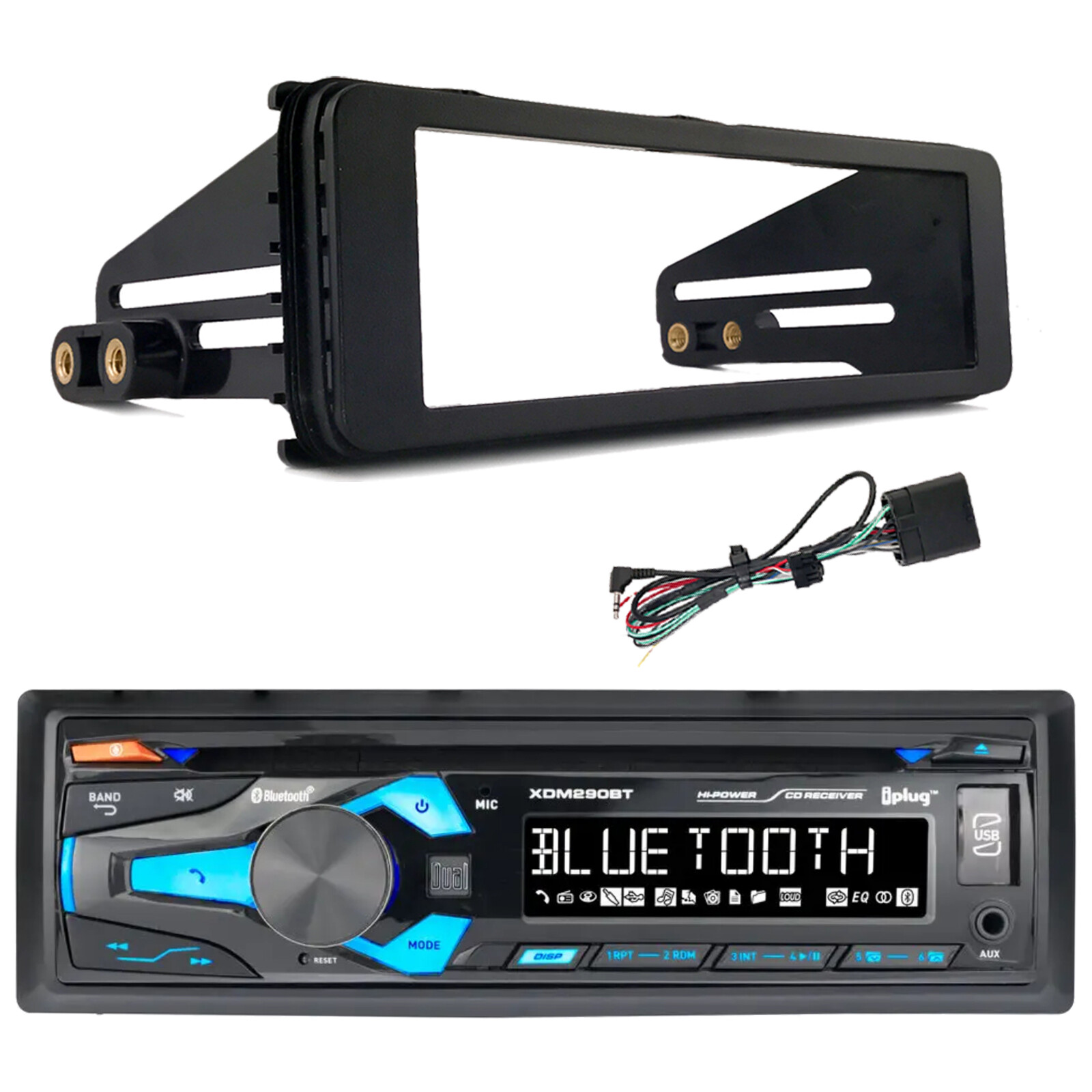 Dual XDM290BT Bluetooth AM/FM Stereo USB CD Receiver w/ Harley Radio Install Kit