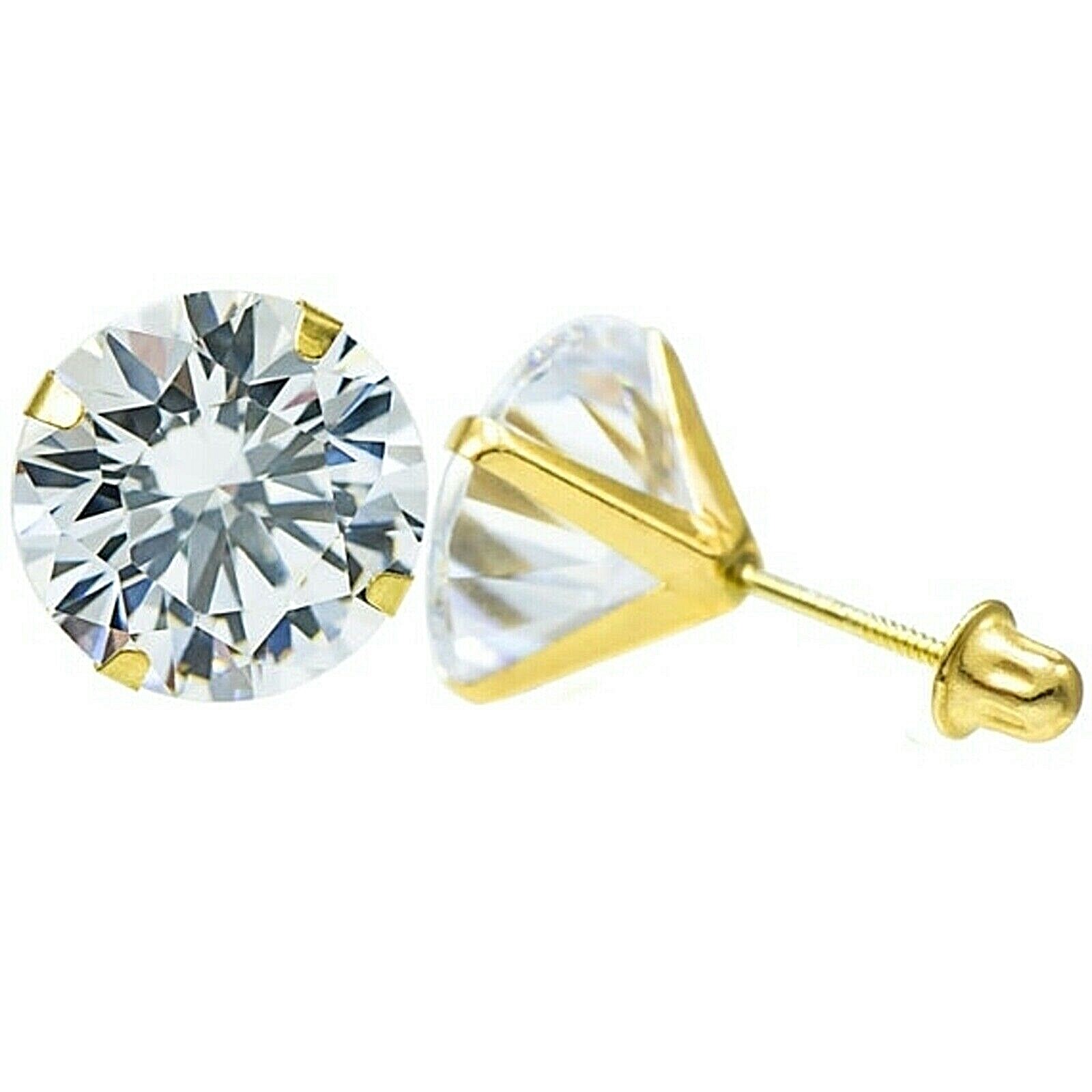 1 ct. White Sapphire Snap Button Stud Earrings 14k Yellow Gold w/Screw Back