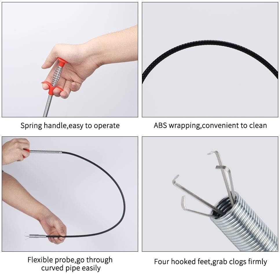 Flexible Drain Cleaner Tool with Plastic Handle for Easy Operation and Control