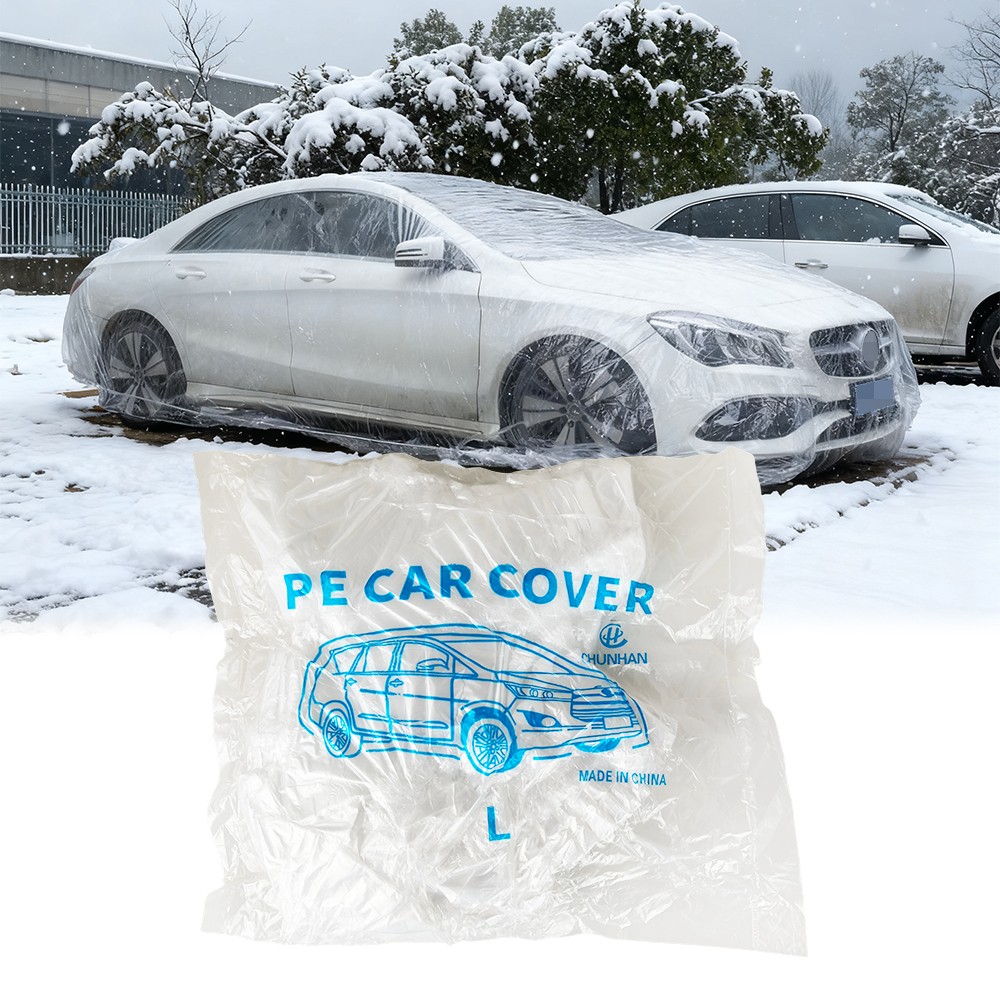 1pc Clear Plastic Temporary Universal Disposable Car Cover Rain Dust Garage