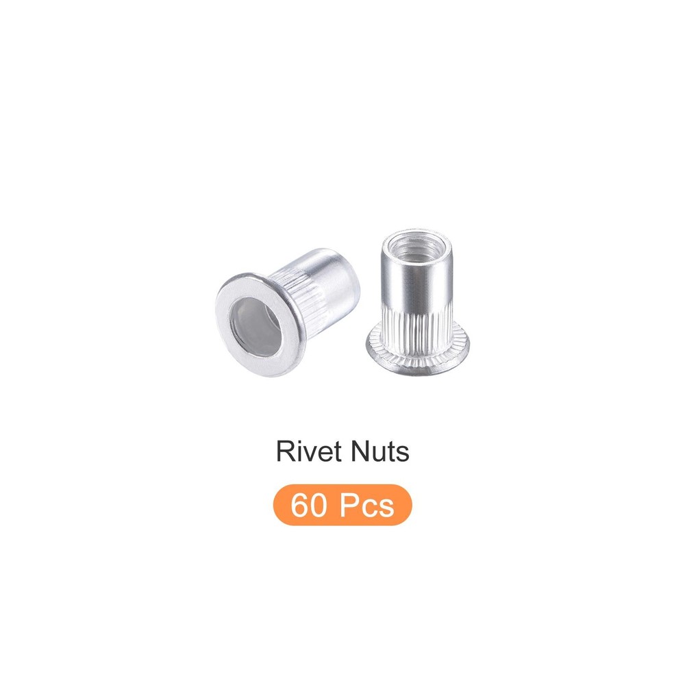 Rivet Nuts (M6) 60Pcs, Aluminum Alloy Threaded Insert Nuts Silver Tone