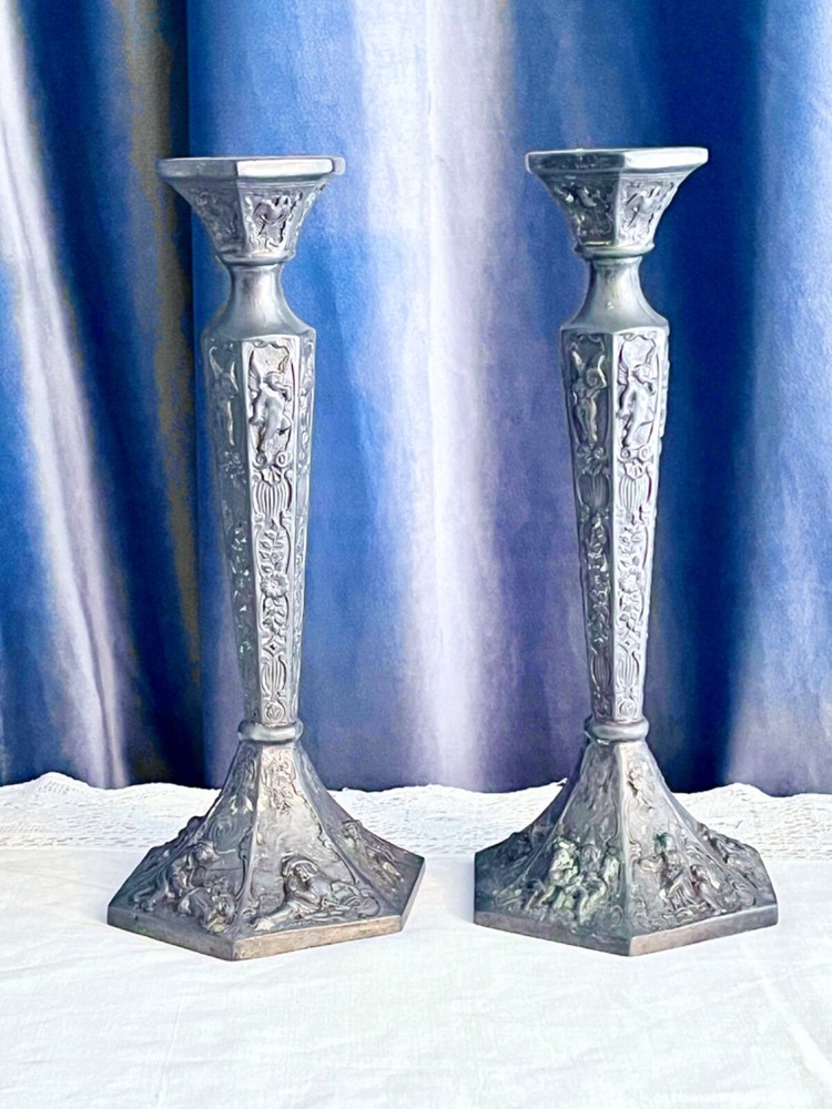 Exceptional Antique Danish Revival Plated Candlesticks