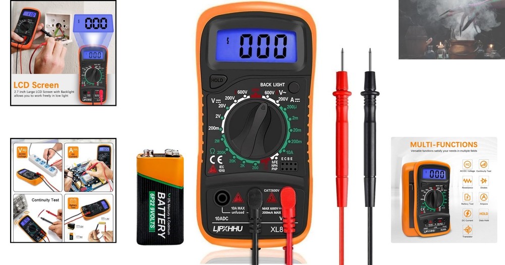 Compact Digital Multimeter - AC/DC Voltage Tester with 2- & Leads