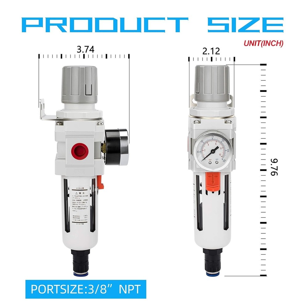 Efficient 3/8" NPT Air Filter Regulator Combo - 145 psi Max Supply Pressure