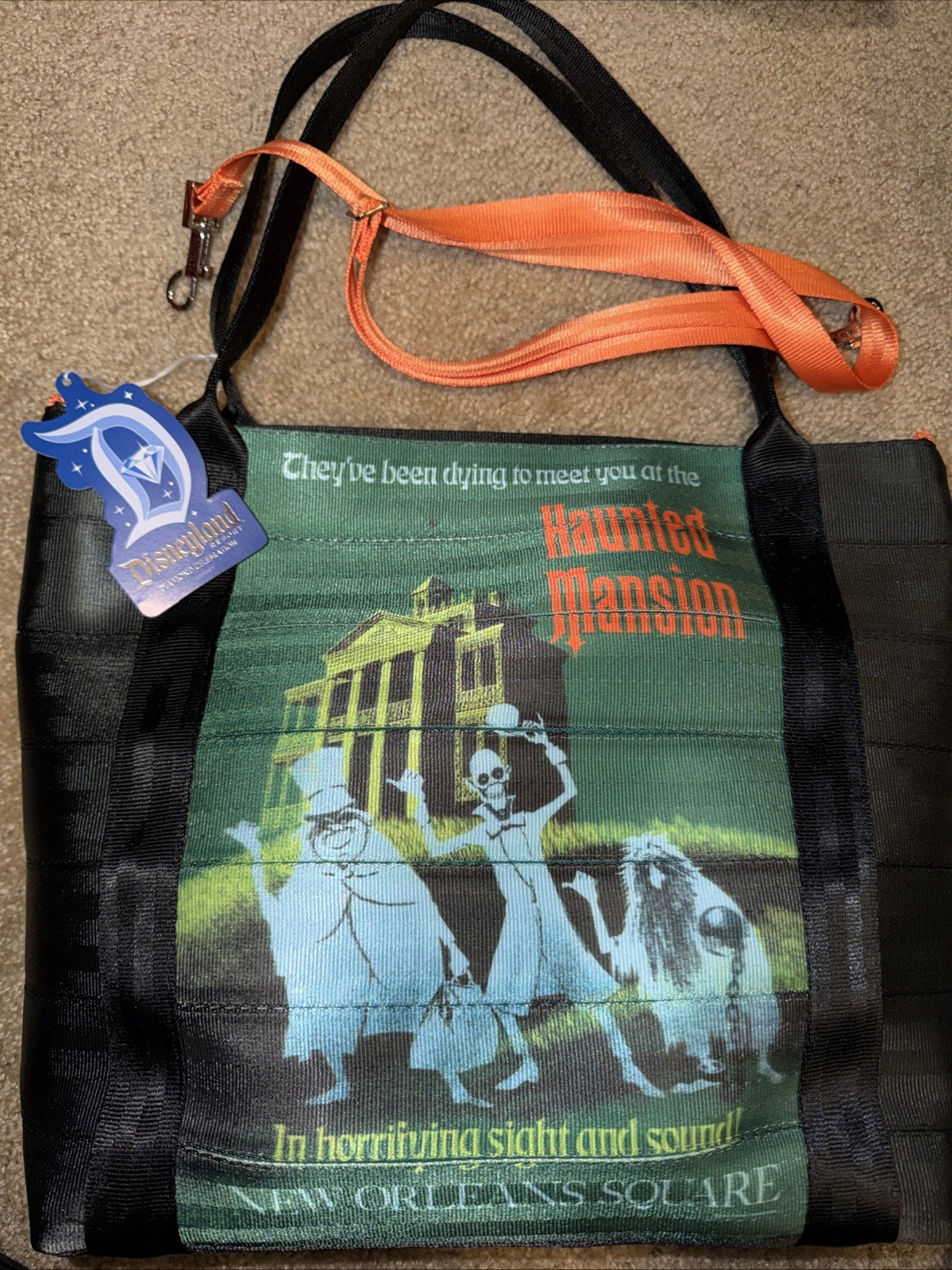 NWT Harvey’s Disneyland 60th Haunted Mansion Poster Tote Orange Strap
