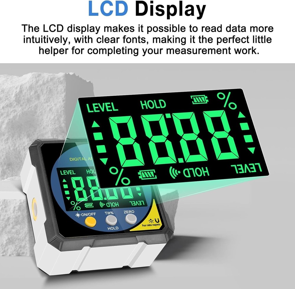 Type-C Rechargeable Laser Protractor with Versatile Measurements & Magnetic Base