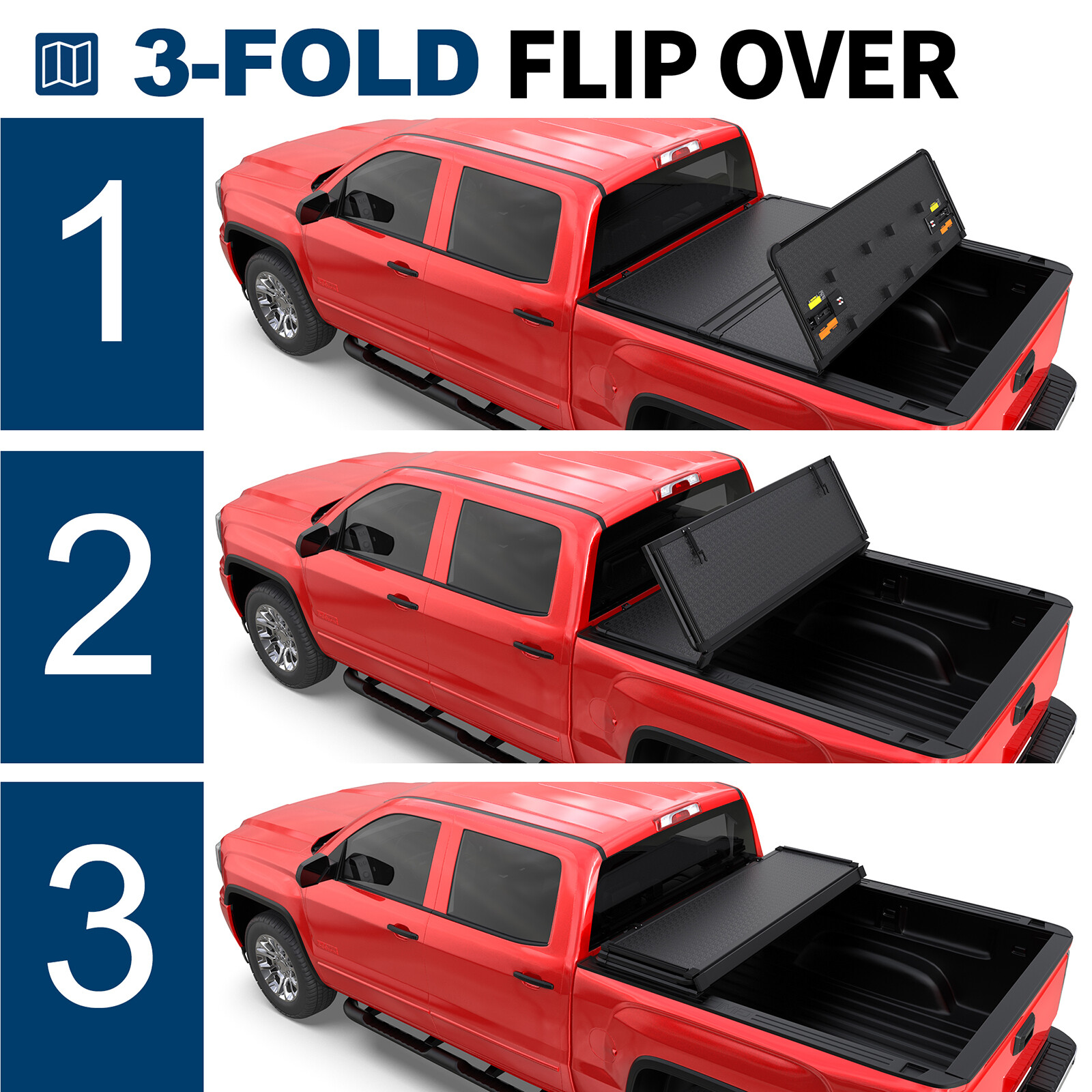 5.5FT Hard Solid Truck Bed Tonneau Cover For 2014-2024 Toyota Tundra 3-Fold