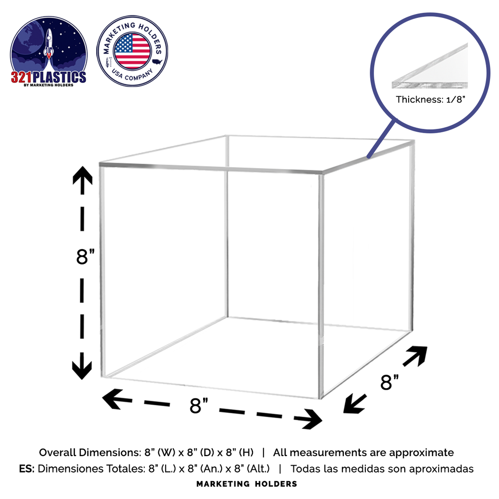 8" Acrylic Display Riser Box Clear Plexiglass Square Product Platform or Bin