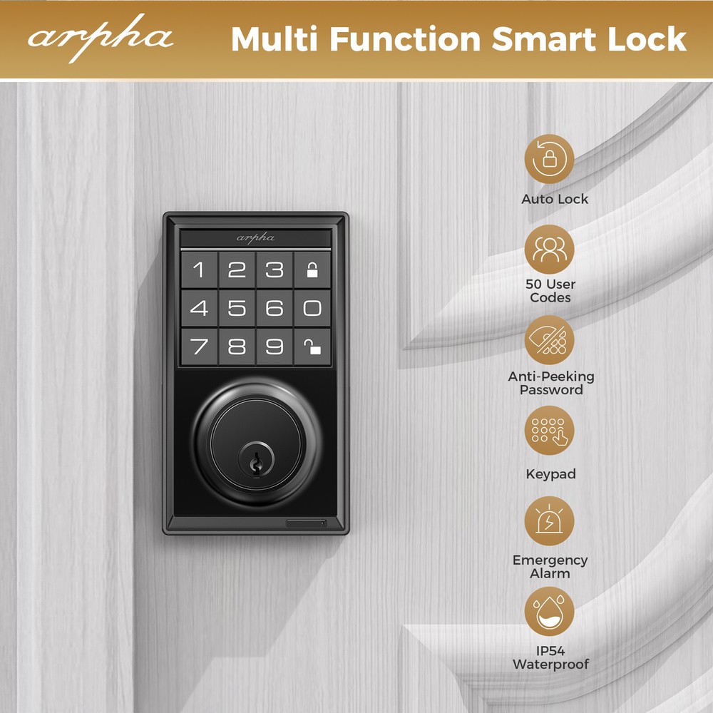 ARPHA Keyless Entry Smart Door Lock Security Keypad Deadbolt Auto Lock 50 Codes