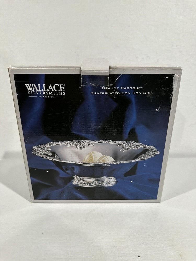 Wallace Grande Baroque Silverplate Candy Nut Dish 7 7/8” w/ Box Vintage