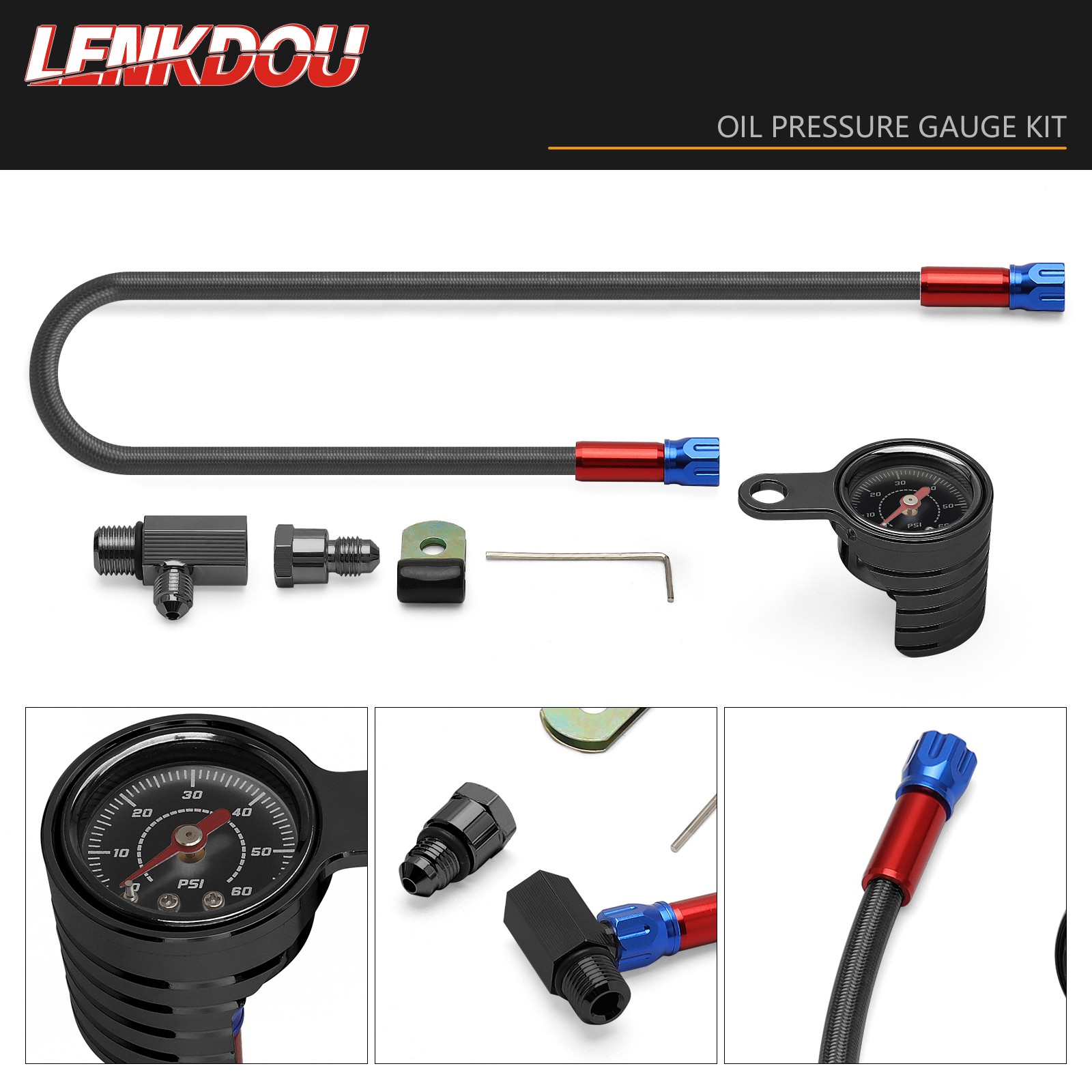 For Harley Twin Cam Black Oil Pressure Gauge Kit Touring Softail Dyna 1999-2017