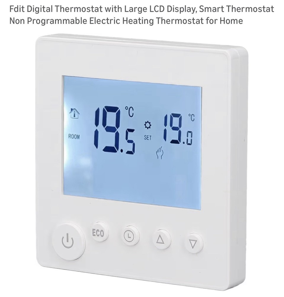 Fdit Digital Thermostat Large LCD Non-Programmable Electric Heating