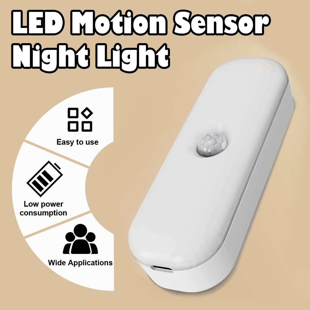 10cm LED Bedside Motion Sensor Night Lamp Stairs Strip Push Button Switch USB