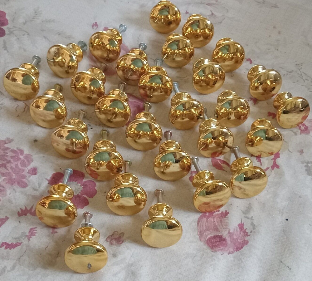Knobs 29 Gold Tone Metal , 1" Round  ~ with some  screws Kitchen ~