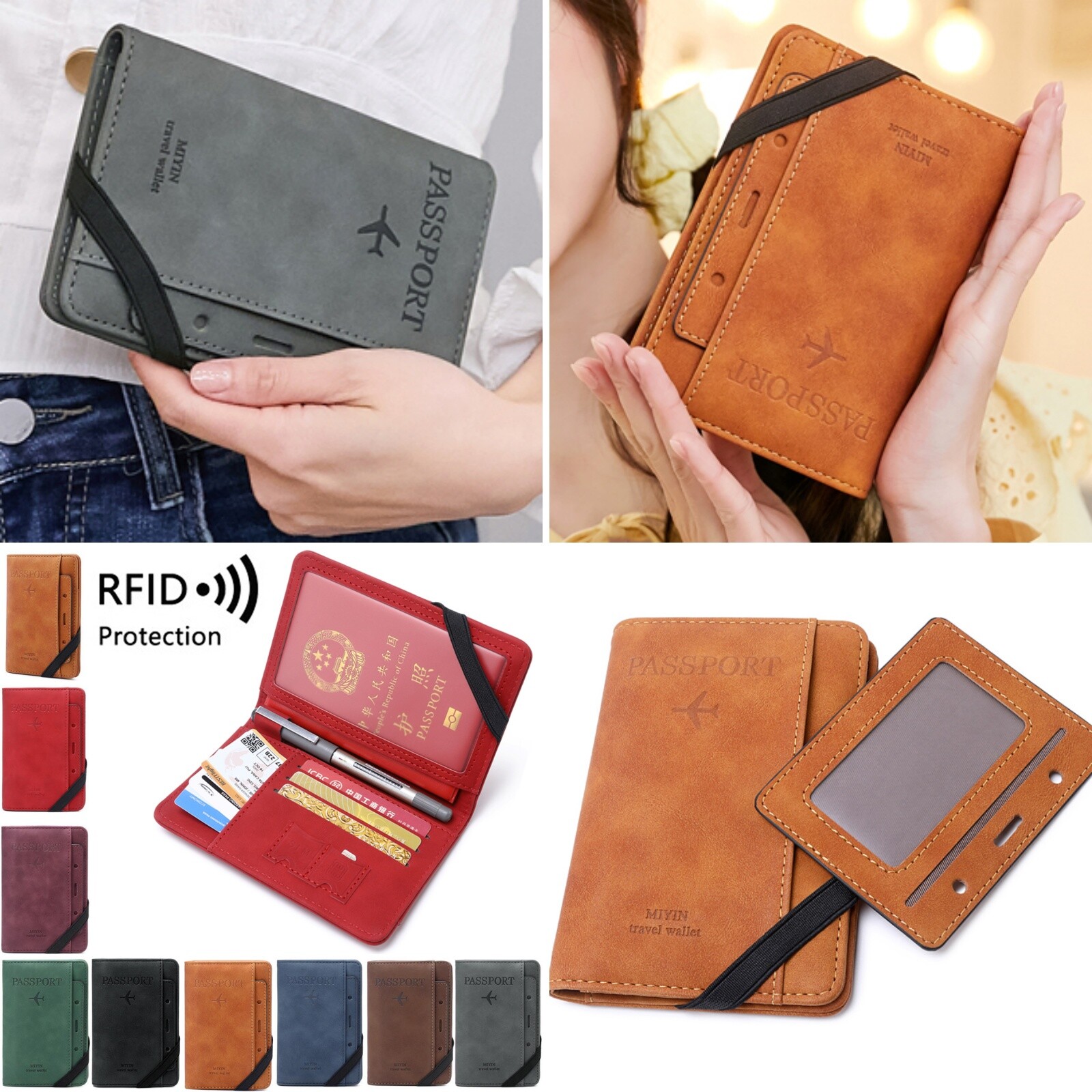 Family Travel Wallet Passport Holder RFID Blocking Document Organizer Bag Case