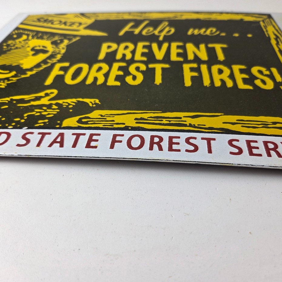 Vintage USA Forest Service Sign - Smokey the Bear Hiking Gas Porcelain Sign