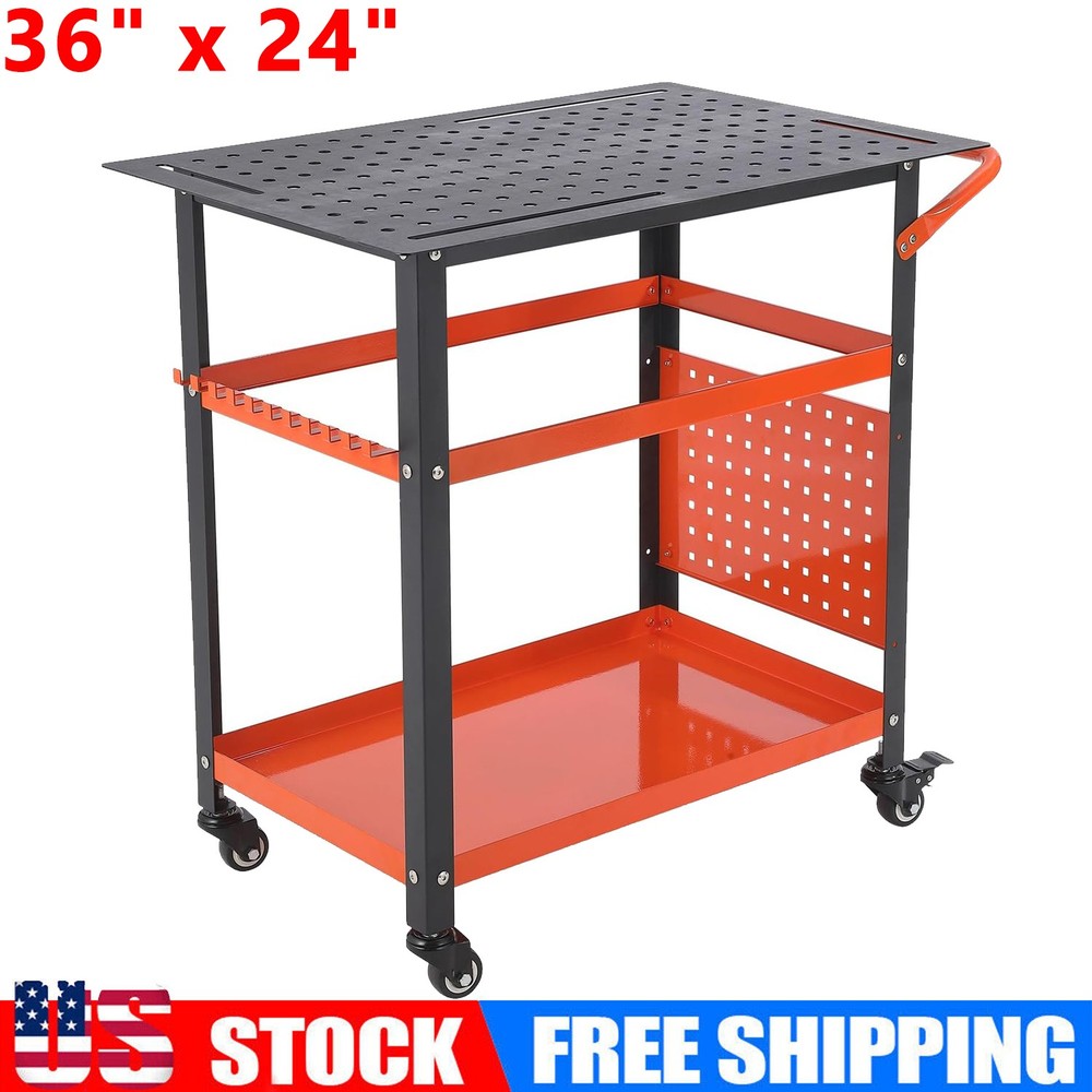 36'' x 24'' Welding Table 600lbs Steel Portable Rolling Welding Workbench Table