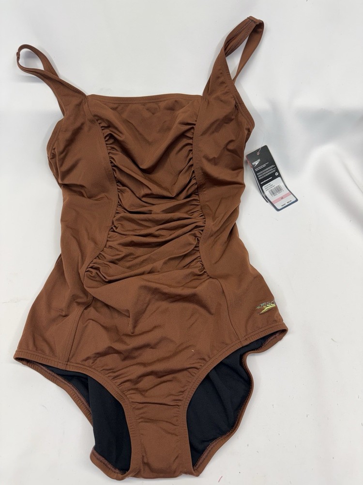 Speedo Women's Adjustable Solid Shirred Tan/brown Size 10