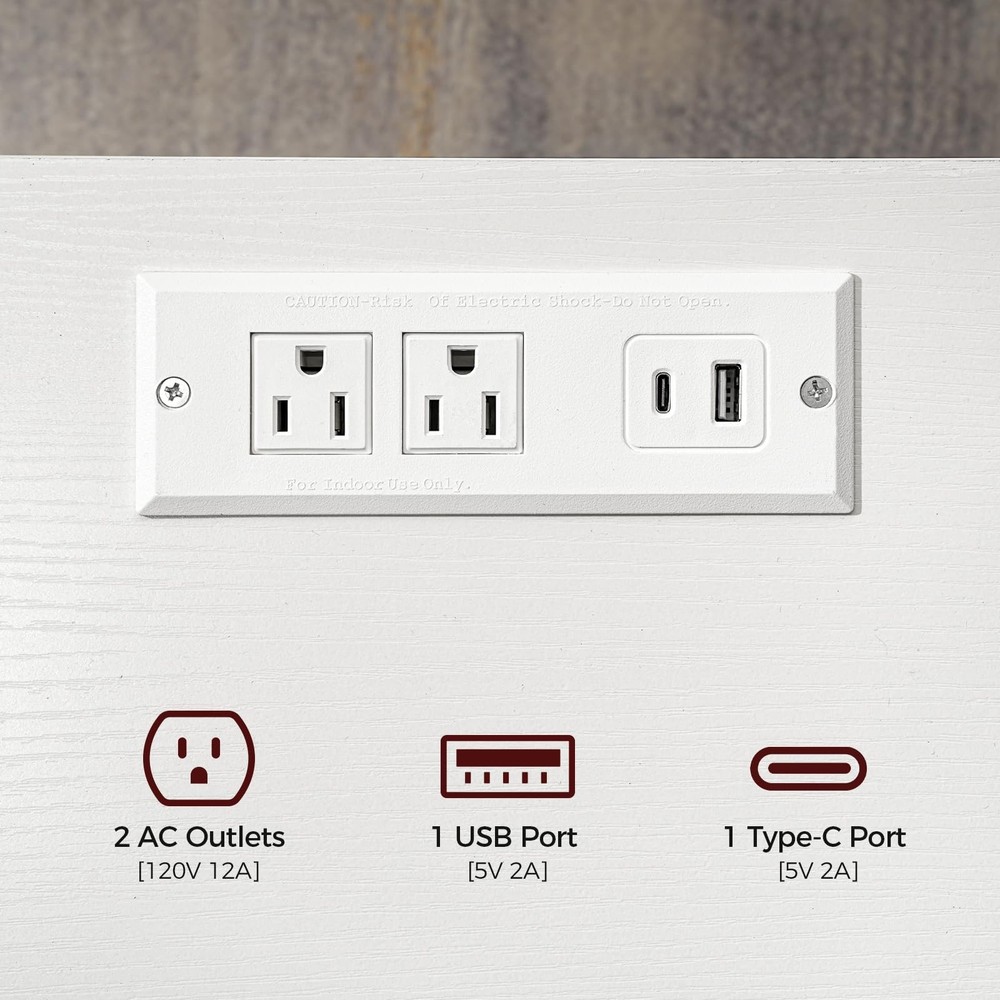 Nightstand Charging Station USB Type C Outlets Storage White Rustic Brown Table