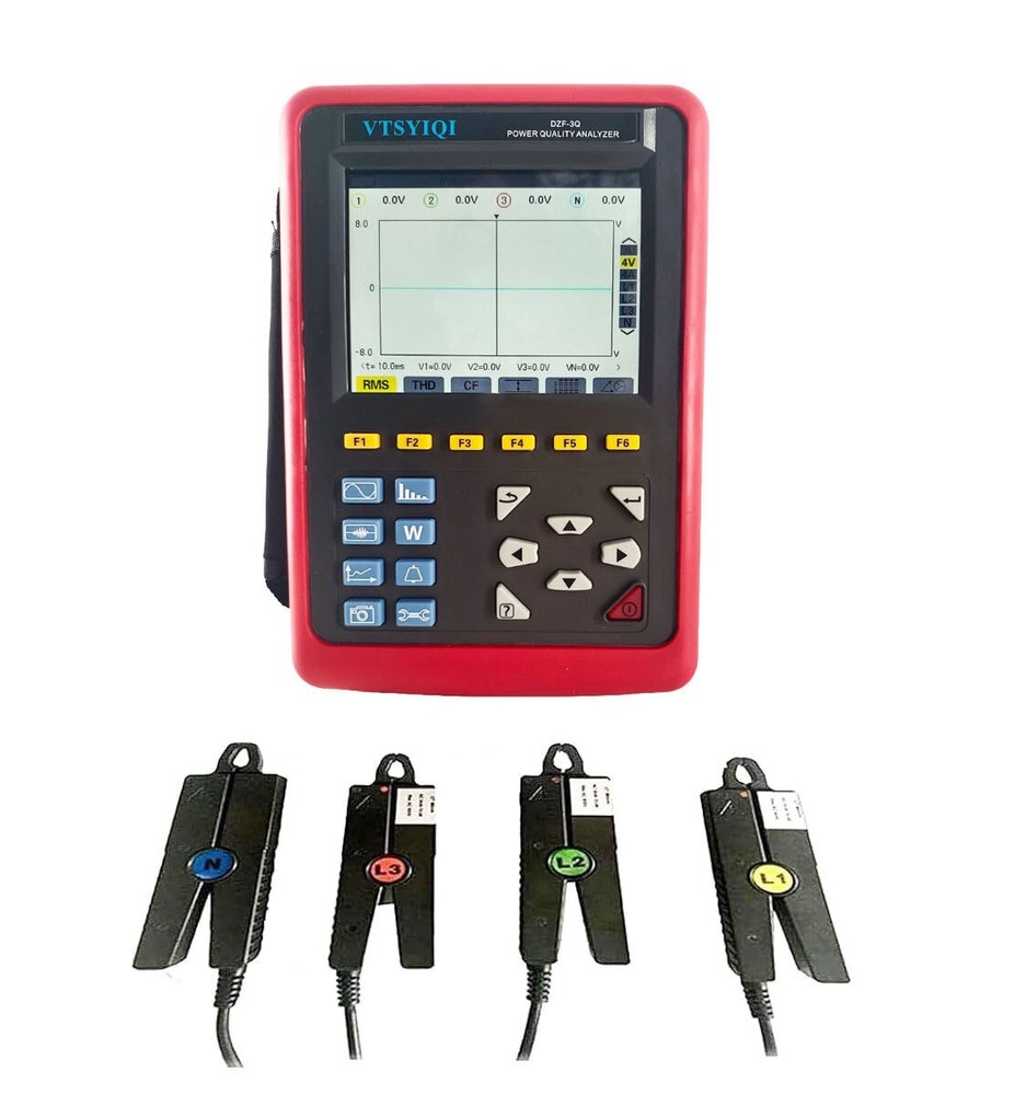 3-Phase Power Analyzer with 4 PCS 10A Sharp Nose Pliers Current Sensor