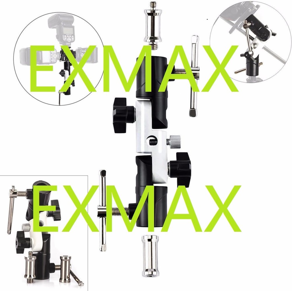 EXMAX Triple (3) Flash Head Adapter with Swivel/Tilt Bracket 3 Section U Shape