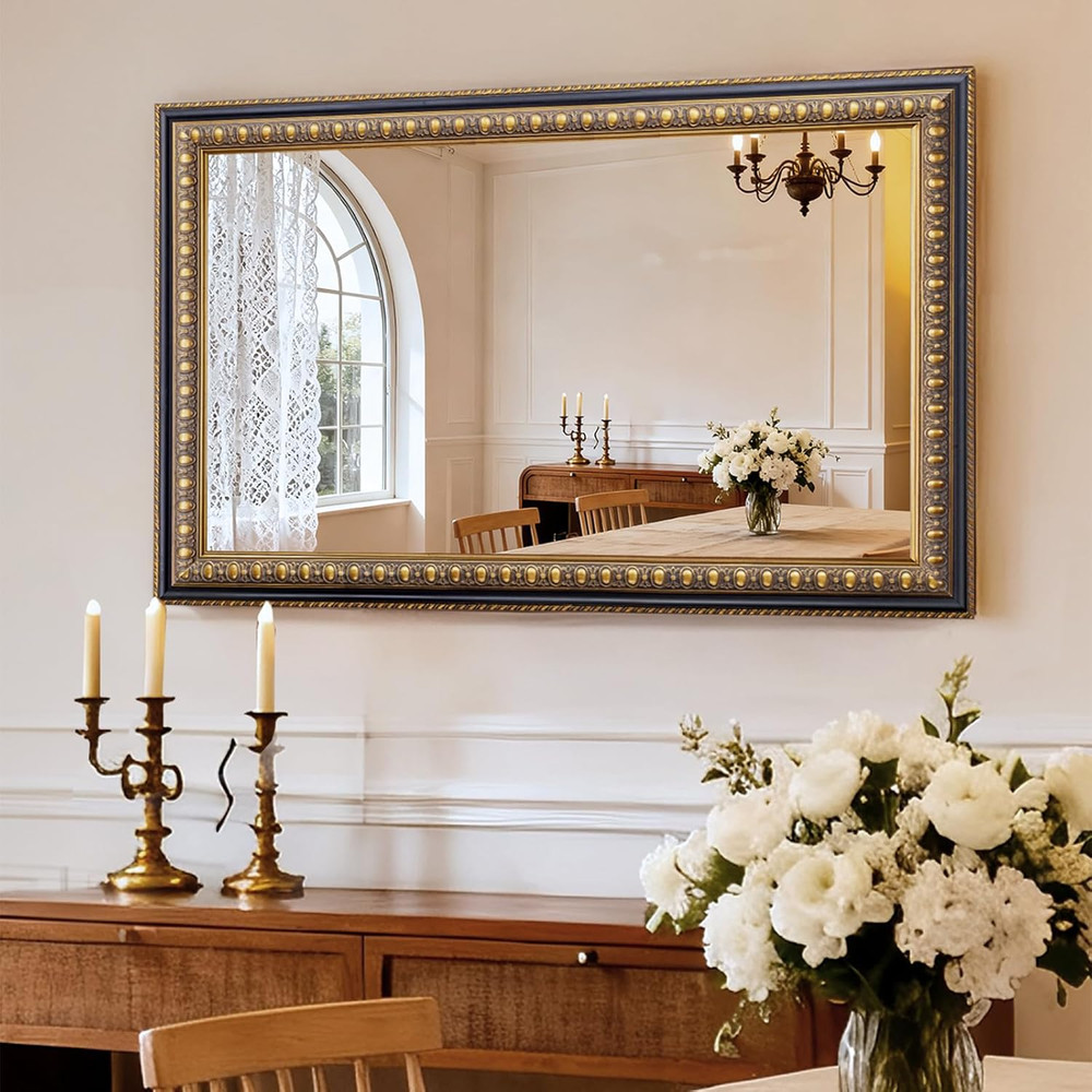 Baroque Vintage Gold Wall Mirror, 43" x 27" Decorative Rectangular Frame